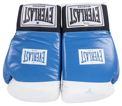 Muhammad Ali Autographed Blue and White Everlast Boxing Gloves (PSA/DNA)